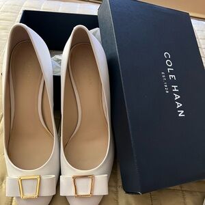 Cole Haan Women's White Heels with Gold Buckle